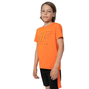 Chlapčenské tréningové tričko s krátkym rukávom - 4F-TSHIRT FNK M166-70S-ORANGE Oranžová 146/152