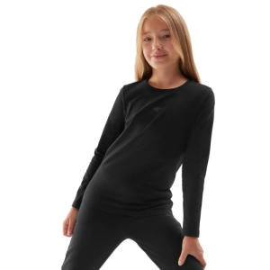 Dievčenské tričko s dlhým rukávom - 4F-LONGSLEEVE-JAW23TLONF141-20S-DEEP BLACK Čierna 164