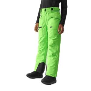 Chlapčenské lyžiarske nohavice - 4F-TROUSERS FNK-JAW23TFTRM360-41N-GREEN NEON Zelená 164