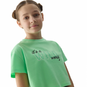 Dievčenské tričko s krátkym rukávom - 4F JUNIOR-TSHIRT-4FJWSS24TTSHF1144-42N-LIGHT GREEN NEON Zelená 164