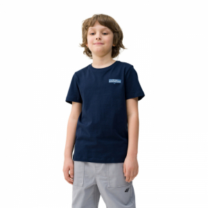 Chlapčenské turistické tričko s krátkym rukávom - 4F JUNIOR-TSHIRT-4FJWSS24TTSHM1131-31S-NAVY Modrá 164