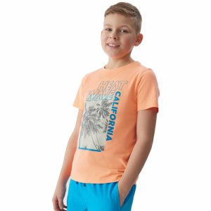 Chlapčenské tričko s krátkym rukávom - 4F JUNIOR-TSHIRT-4FJWSS24TTSHM1137-70N-ORANGE NEON Oranžová 164