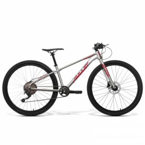 Juniorský horský bicykel - AMULET-27,5 Youngster 1.10 SH, alu brushed transparent/red Strieborná 27,5" XS 2024