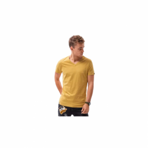 Pánske tričko s krátkym rukávom s V-výstrihom - OMBRE-T-shirt SS-S1369-V8-MUSTARD Žltá M