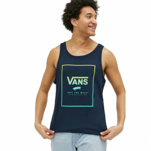 Pánske tričko bez rukávov - VANS-MN PRINT BOX TANK-NAVY-WATERFALL-EVENING PRIMROSE Modrá XL