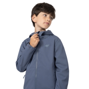 Chlapčenská turistická softshellová bunda - 4F-SOFTSHELL JACKET M091-32S-DENIM Modrá 164