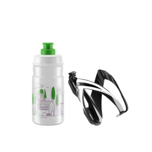 Fľaša na bicykel - ELITE-KIT CEO black glossy + bottle JET 350 ml clear green logo Čierna 0,35L