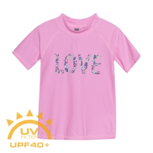 Dievčenské tričko na kúpanie - COLOR KIDS-T-shirt W. Print, begonia pink Ružová 152