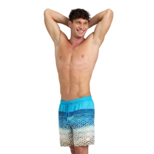 Pánske plavky - ARENA-MENS BEACH BOXER PLACED-800-sand&sea turquoise Modrá XXL