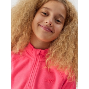 Dievčenská lyžiarska flisová mikina - 4F-FLEECE UNDERWEAR-JAW23UFLEF033-55S-HOT PINK Ružová 146/152 4