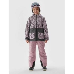 Dievčenská lyžiarska bunda - 4F-TECHNICAL JACKET-JAW23TTJAF357-90A-MULTICOLOUR ALLOVER Ružová 164 4