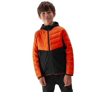Chlapčenská turistická softshellová bunda - 4F-TECHNICAL JACKET-JAW23TTJAM282-70S-ORANGE Oranžová 164