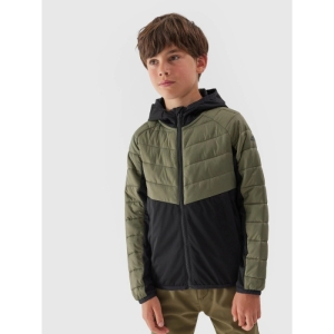 Chlapčenská turistická softshellová bunda - 4F-TECHNICAL JACKET-JAW23TTJAM282-44S-OLIVE Zelená 164 1