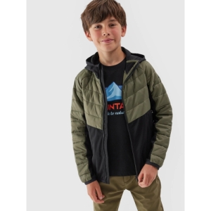 Chlapčenská turistická softshellová bunda - 4F-TECHNICAL JACKET-JAW23TTJAM282-44S-OLIVE Zelená 164 2