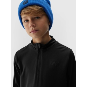 Chlapčenská lyžiarska mikina s 1/2 zipsom - 4F-BRUSHED UNDERWEAR-JAW23UBRUM045-20S-DEEP BLACK Čierna 146/152 3