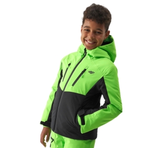 Chlapčenská lyžiarska bunda - 4F-TECHNICAL JACKET-JAW23TTJAM300-41N-GREEN NEON Zelená 164