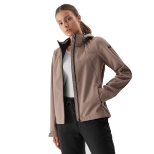 Dámska turistická bunda - 4F-SOFTSHELL JACKET-AW23TSOFF152-82S-LIGHT BROWN Hnedá L