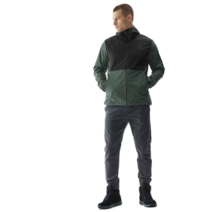 Pánska turistická softshellová bunda - 4F-SOFTSHELL JACKET-AW23TSOFM155-40S-DARK GREEN Zelená XXL 3