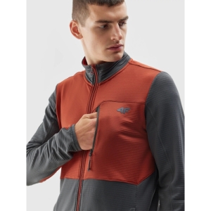 Pánska turistická mikina so zipsom - 4F-FLEECE-AW23TFLEM118-81S-BROWN Hnedá XXL 4