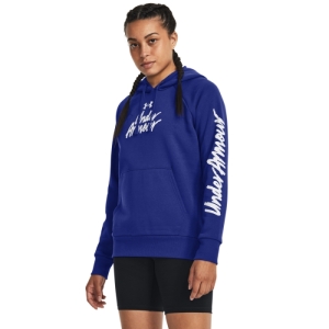Dámska zateplená tréningová mikina s kapucňou - UNDER ARMOUR-UA Rival Fleece Graphic Hdy-Royal BLU Modrá M