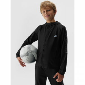 Chlapčenská zateplená tréningová mikina so zipsom - 4F-SWEATSHIRT FNK-JAW23TFSWM205-20S-DEEP BLACK Čierna 146/152