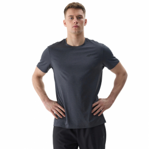 Pánske tréningové tričko s krátkym rukávom - 4F-TSHIRT FNK-4FWSS24TFTSM599-20M-DEEP BLACK MELANGE Čierna XXL