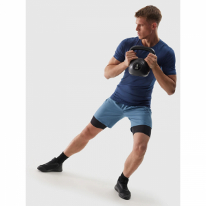 Pánske tréningové tričko s krátkym rukávom - 4F-TSHIRT FNK-4FWSS24TFTSM600-32S-DENIM Modrá XXL 3