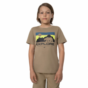 Chlapčenské turistické tričko s krátkym rukávom - 4F-TSHIRT  M322-83S-BEIGE Béžová 158
