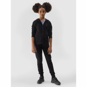 Dievčenské tepláky - 4F JUNIOR-TROUSERS-4FJWSS24TTROF587-20S-DEEP BLACK Čierna 164 5