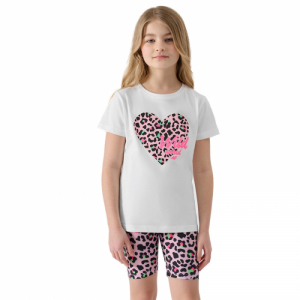 Dievčenské tričko s krátkym rukávom - 4F JUNIOR-TSHIRT-4FJWSS24TTSHF1143-10S-WHITE Biela 164
