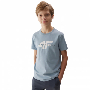 Chlapčenské tričko s krátkym rukávom - 4F JUNIOR-TSHIRT-4FJWSS24TTSHM1113-34S-LIGHT BLUE Modrá 164