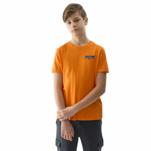 Chlapčenské turistické tričko s krátkym rukávom - 4F JUNIOR-TSHIRT-4FJWSS24TTSHM1131-70S-ORANGE Oranžová 164