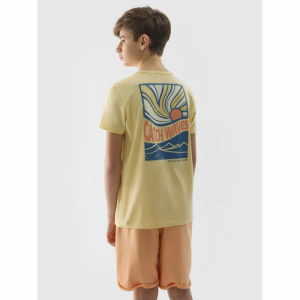 Chlapčenské tričko s krátkym rukávom - 4F JUNIOR-TSHIRT-4FJWSS24TTSHM1136-73S-LIGHT LEMON Žltá 164 2