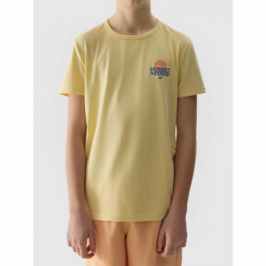 Chlapčenské tričko s krátkym rukávom - 4F JUNIOR-TSHIRT-4FJWSS24TTSHM1136-73S-LIGHT LEMON Žltá 164 4