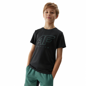 Chlapčenské tréningové tričko s krátkym rukávom - 4F JUNIOR-TSHIRT FNK-4FJWSS24TFTSM691-20S-DEEP BLACK Čierna 146/152