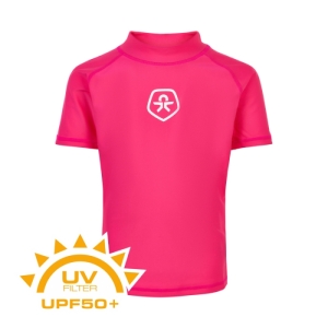 Dievčenské tričko na kúpanie - COLOR KIDS-T-shirt solid UPF 50+ Pink Yarrow Ružová 140
