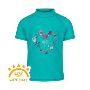 Dievčenské tričko na kúpanie - COLOR KIDS-T-shirt w. print-atlantis Modrá 152