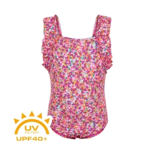 Dievčenské plavky - COLOR KIDS-Swimsuit w. frills-sugar pink Ružová 152