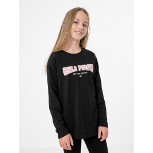 Dievčenské tričko s dlhým rukávom - 4F-GIRLS LONGSLEEVE JTSDL002-20S-DEEP BLACK Čierna 158