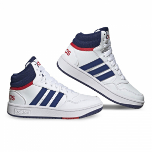 Chlapčenská rekreačná obuv - ADIDAS-Hoops 3.0 Mid cloud white/victory blue/better scarlet Biela 40 3
