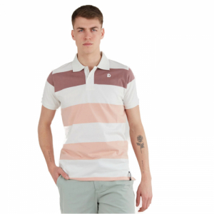 Pánske polo tričko s krátkym rukávom - FUNDANGO-Incognito Stripe Poloshirt-311-powder stripe Ružová XXL