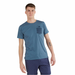 Pánske tričko s krátkym rukávom - FUNDANGO-Jaggy Pocket T-shirt-460-turkis Modrá XXL