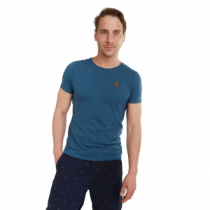 Pánske tričko s krátkym rukávom - FUNDANGO-Jaggy Structured T-Shirt-459-lagoon Modrá XXL