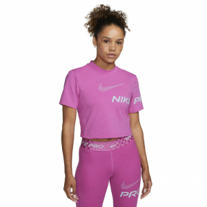 Dámske tréningové tričko s krátkym rukávom - NIKE-W PRO DF GRX SS CROP TOP-Pink Ružová S