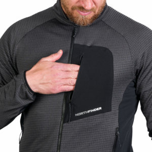 Pánska turistická mikina so zipsom - NORTHFINDER-KENTON-274-blackmelange Čierna XXL 5