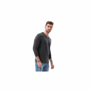 Pánske tričko s dlhým rukávom s V-výstrihom - OMBRE-T-shirt LS-L136-V4-DARK GREY Šedá XL