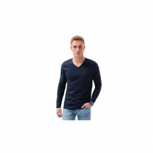 Pánske tričko s dlhým rukávom s V-výstrihom - OMBRE-T-shirt LS-L136-V5-NAVY Modrá S