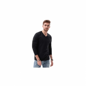 Pánske tričko s dlhým rukávom s V-výstrihom - OMBRE-T-shirt LS-L136-V6-BLACK Čierna XXL