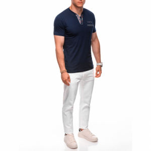 Pánske tričko s krátkym rukávom s v-výstrihom - OMBRE-T-shirt S1991 navy Modrá M 2