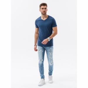Pánske tričko s krátkym rukávom s V-výstrihom - OMBRE-T-shirt SS-S1369-V13-DARK BLUE Modrá XL 4